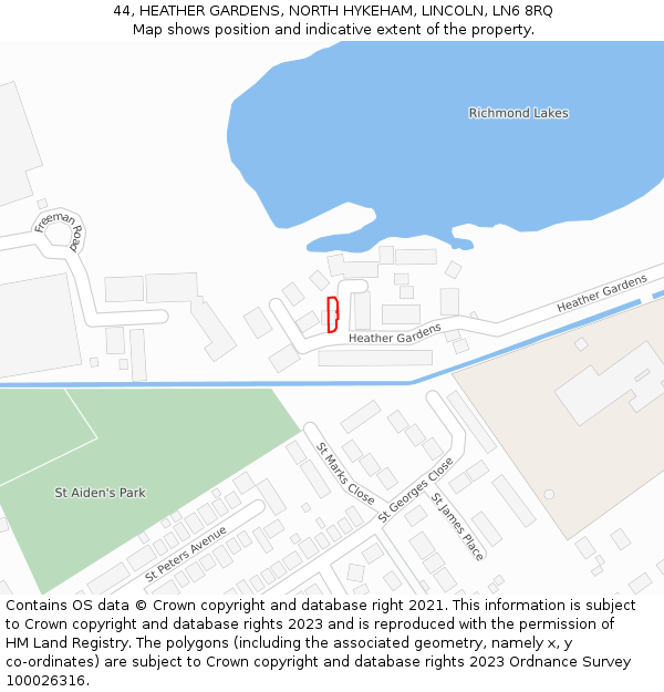 44, HEATHER GARDENS, NORTH HYKEHAM, LINCOLN, LN6 8RQ: Location map and indicative extent of plot