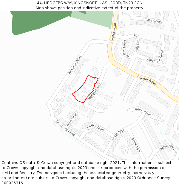 44, HEDGERS WAY, KINGSNORTH, ASHFORD, TN23 3GN: Location map and indicative extent of plot