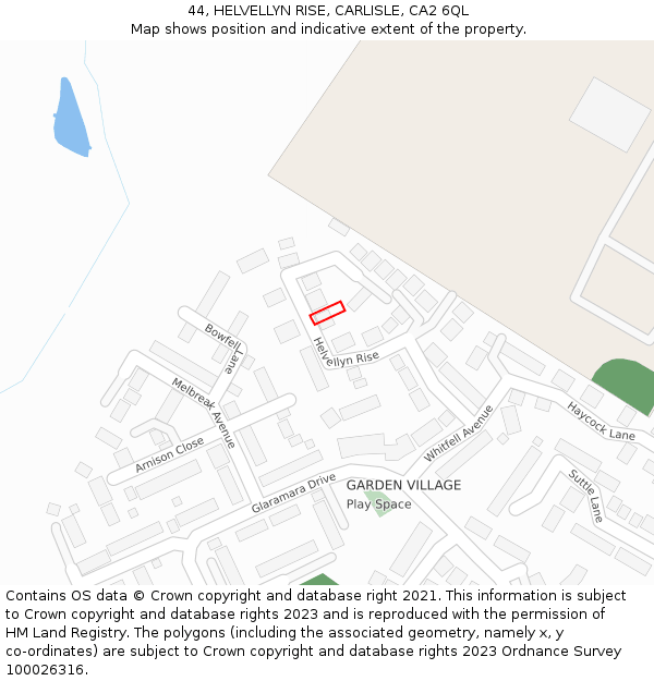 44, HELVELLYN RISE, CARLISLE, CA2 6QL: Location map and indicative extent of plot