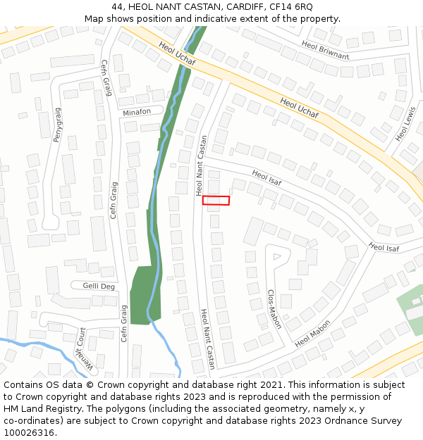 44, HEOL NANT CASTAN, CARDIFF, CF14 6RQ: Location map and indicative extent of plot