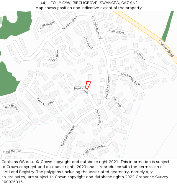 44, HEOL Y CYW, BIRCHGROVE, SWANSEA, SA7 9NF: Location map and indicative extent of plot