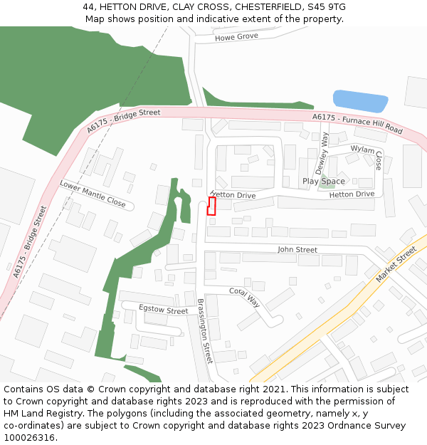 44, HETTON DRIVE, CLAY CROSS, CHESTERFIELD, S45 9TG: Location map and indicative extent of plot