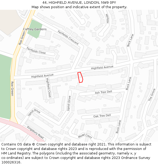 44, HIGHFIELD AVENUE, LONDON, NW9 0PY: Location map and indicative extent of plot