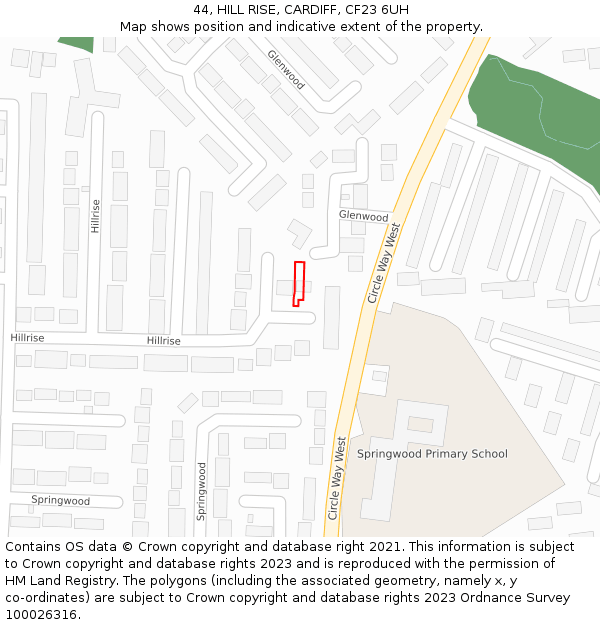 44, HILL RISE, CARDIFF, CF23 6UH: Location map and indicative extent of plot
