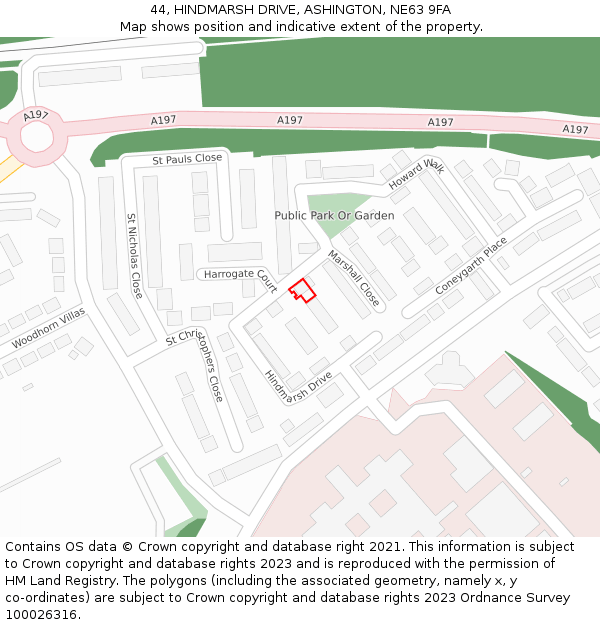 44, HINDMARSH DRIVE, ASHINGTON, NE63 9FA: Location map and indicative extent of plot
