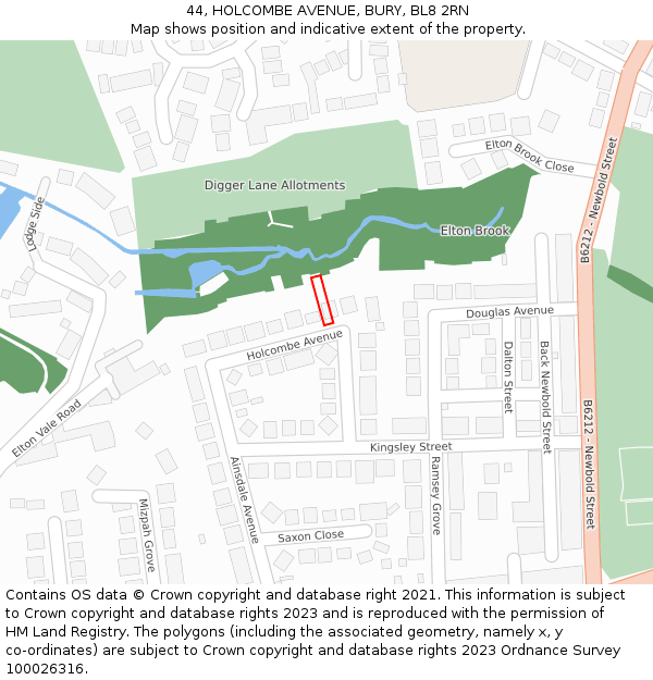 44, HOLCOMBE AVENUE, BURY, BL8 2RN: Location map and indicative extent of plot