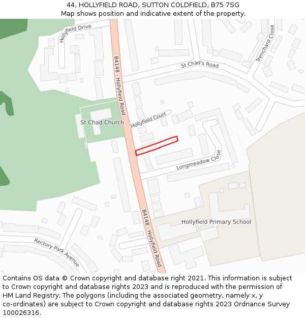 44, HOLLYFIELD ROAD, SUTTON COLDFIELD, B75 7SG: Location map and indicative extent of plot