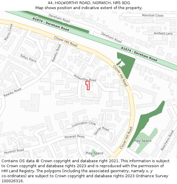 44, HOLWORTHY ROAD, NORWICH, NR5 9DG: Location map and indicative extent of plot