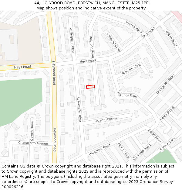 44, HOLYROOD ROAD, PRESTWICH, MANCHESTER, M25 1PE: Location map and indicative extent of plot
