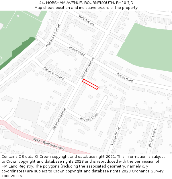 44, HORSHAM AVENUE, BOURNEMOUTH, BH10 7JD: Location map and indicative extent of plot