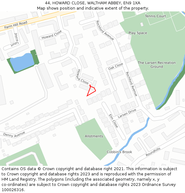 44, HOWARD CLOSE, WALTHAM ABBEY, EN9 1XA: Location map and indicative extent of plot