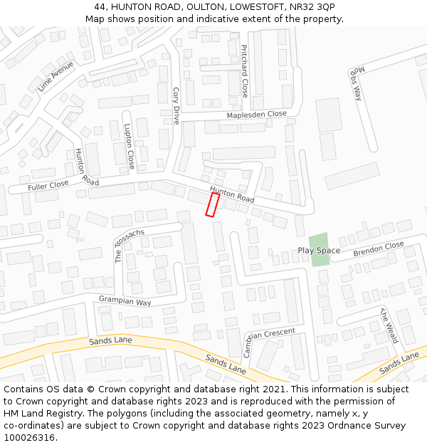 44, HUNTON ROAD, OULTON, LOWESTOFT, NR32 3QP: Location map and indicative extent of plot