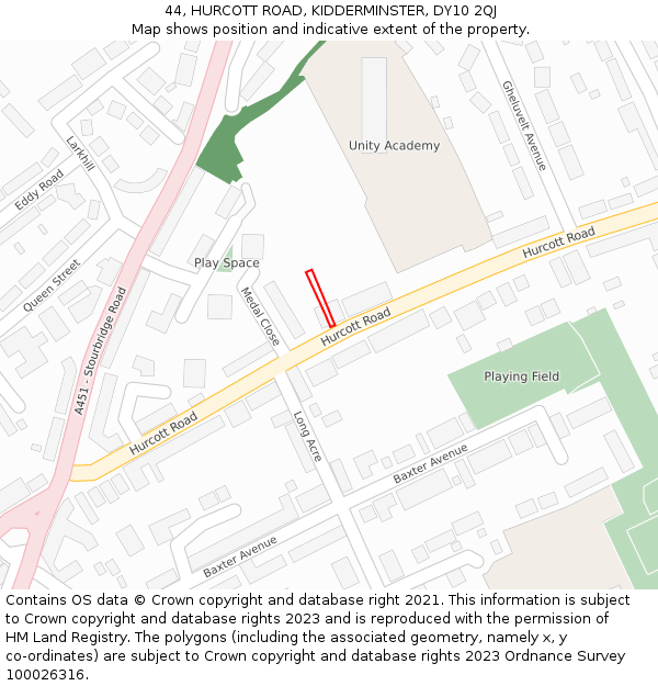 44, HURCOTT ROAD, KIDDERMINSTER, DY10 2QJ: Location map and indicative extent of plot