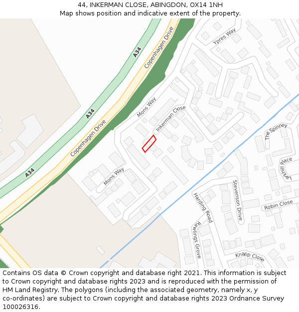 44, INKERMAN CLOSE, ABINGDON, OX14 1NH: Location map and indicative extent of plot