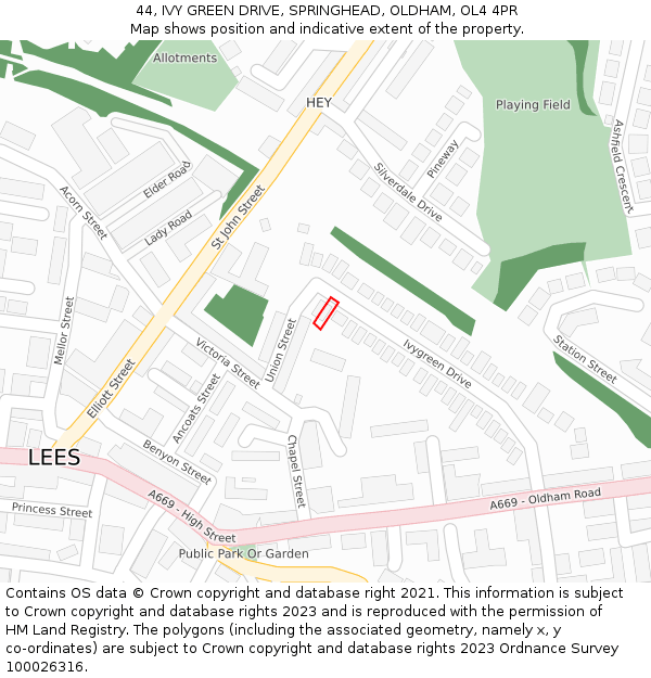 44, IVY GREEN DRIVE, SPRINGHEAD, OLDHAM, OL4 4PR: Location map and indicative extent of plot