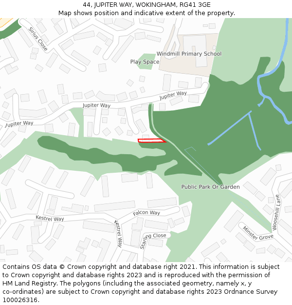 44, JUPITER WAY, WOKINGHAM, RG41 3GE: Location map and indicative extent of plot