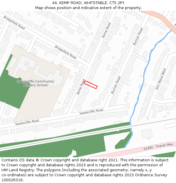 44, KEMP ROAD, WHITSTABLE, CT5 2PY: Location map and indicative extent of plot
