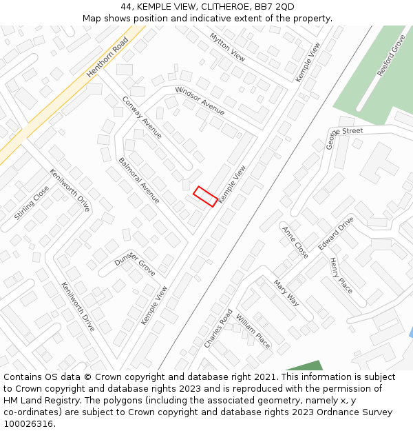 44, KEMPLE VIEW, CLITHEROE, BB7 2QD: Location map and indicative extent of plot