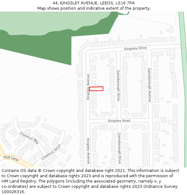 44, KINGSLEY AVENUE, LEEDS, LS16 7PA: Location map and indicative extent of plot