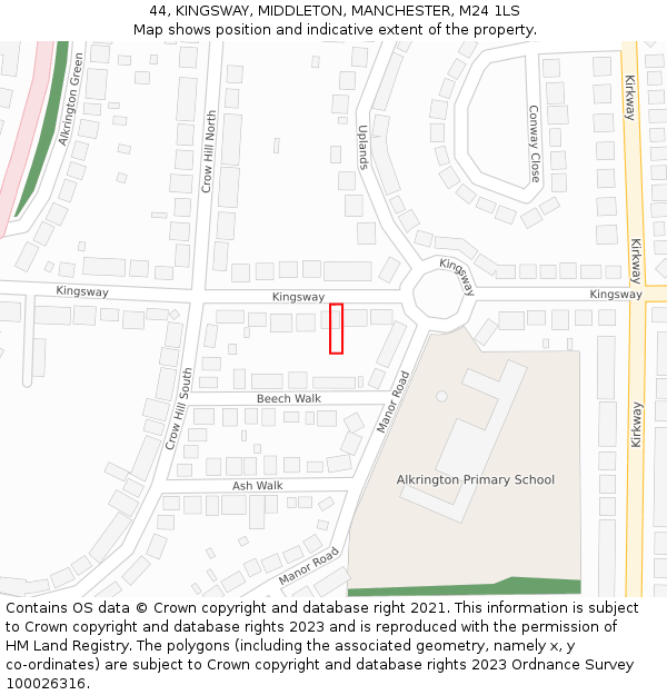 44, KINGSWAY, MIDDLETON, MANCHESTER, M24 1LS: Location map and indicative extent of plot