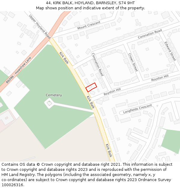 44, KIRK BALK, HOYLAND, BARNSLEY, S74 9HT: Location map and indicative extent of plot
