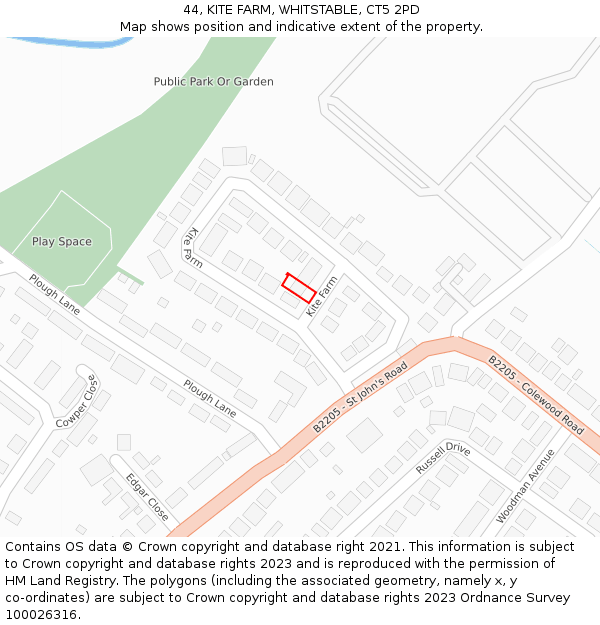 44, KITE FARM, WHITSTABLE, CT5 2PD: Location map and indicative extent of plot