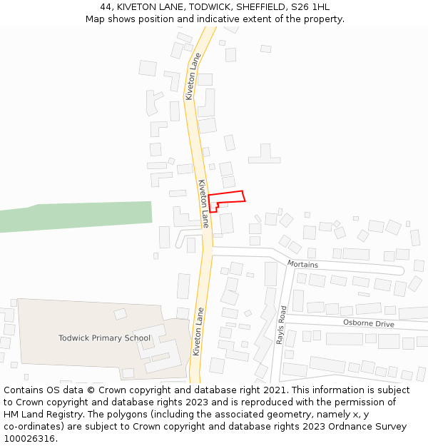 44, KIVETON LANE, TODWICK, SHEFFIELD, S26 1HL: Location map and indicative extent of plot