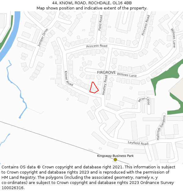 44, KNOWL ROAD, ROCHDALE, OL16 4BB: Location map and indicative extent of plot