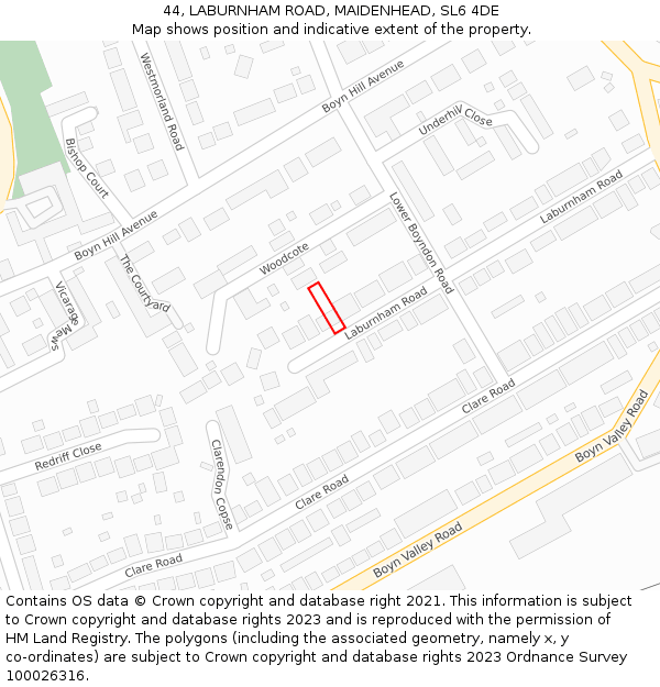 44, LABURNHAM ROAD, MAIDENHEAD, SL6 4DE: Location map and indicative extent of plot