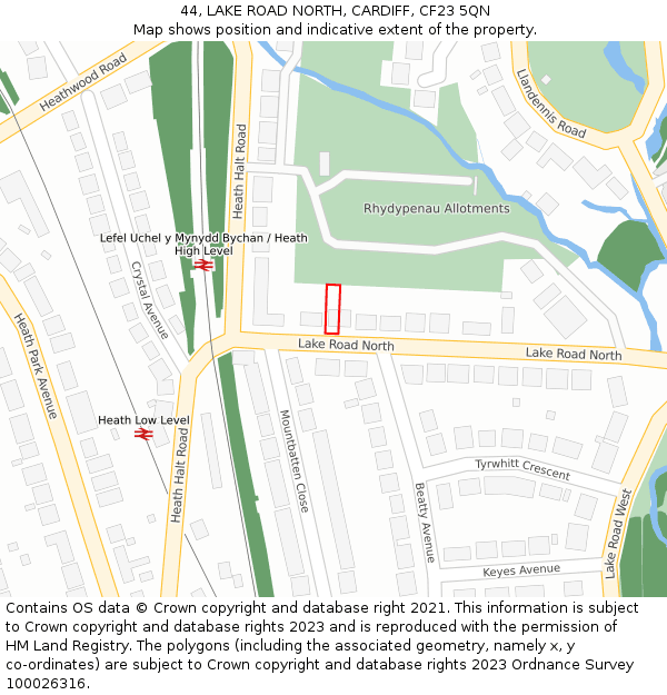 44, LAKE ROAD NORTH, CARDIFF, CF23 5QN: Location map and indicative extent of plot