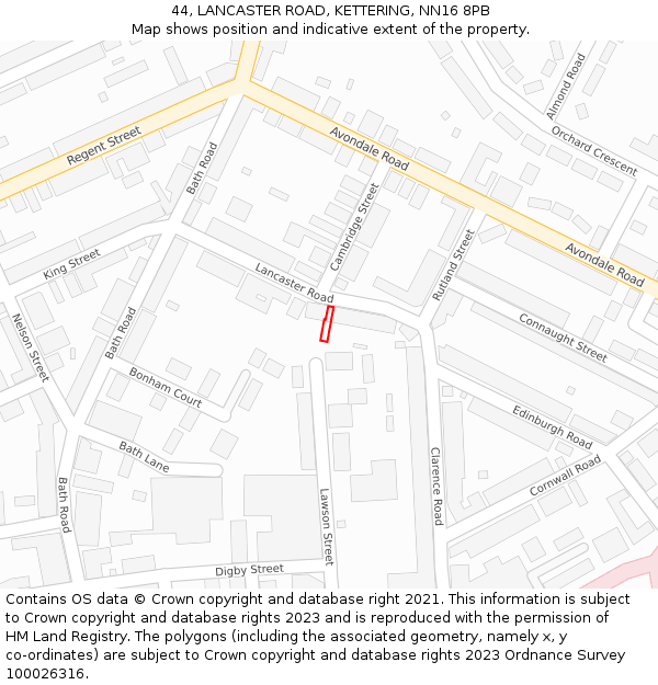 44, LANCASTER ROAD, KETTERING, NN16 8PB: Location map and indicative extent of plot