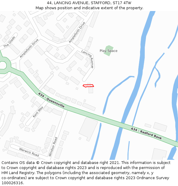 44, LANCING AVENUE, STAFFORD, ST17 4TW: Location map and indicative extent of plot