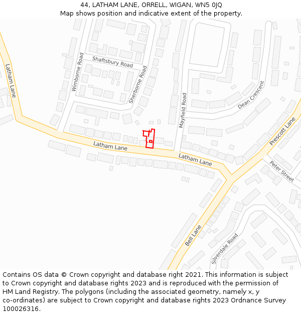 44, LATHAM LANE, ORRELL, WIGAN, WN5 0JQ: Location map and indicative extent of plot