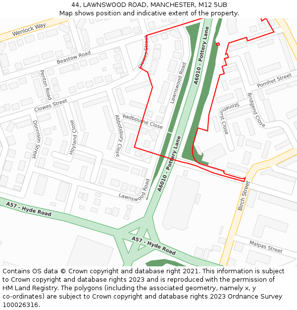 44, LAWNSWOOD ROAD, MANCHESTER, M12 5UB: Location map and indicative extent of plot