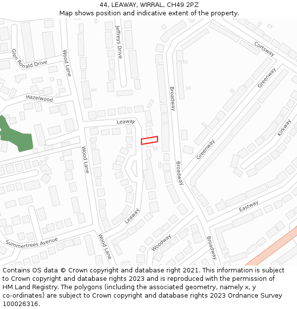 44, LEAWAY, WIRRAL, CH49 2PZ: Location map and indicative extent of plot