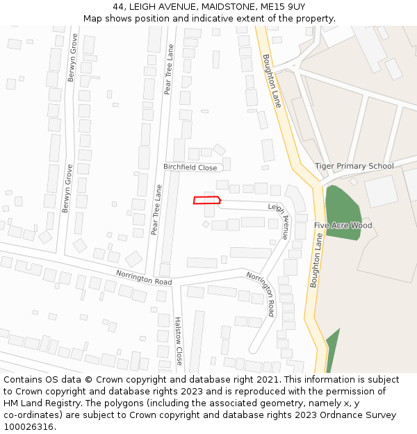 44, LEIGH AVENUE, MAIDSTONE, ME15 9UY: Location map and indicative extent of plot