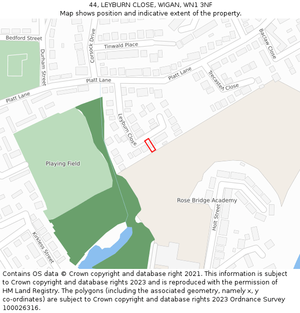 44, LEYBURN CLOSE, WIGAN, WN1 3NF: Location map and indicative extent of plot