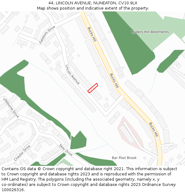 44, LINCOLN AVENUE, NUNEATON, CV10 9LX: Location map and indicative extent of plot