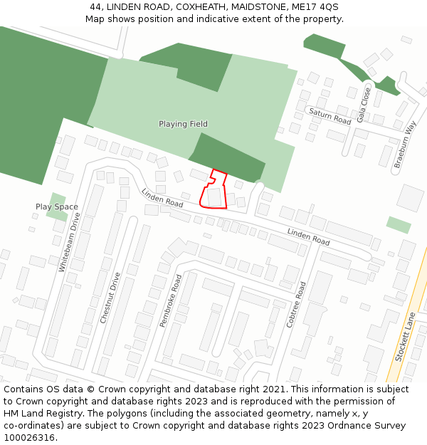 44, LINDEN ROAD, COXHEATH, MAIDSTONE, ME17 4QS: Location map and indicative extent of plot