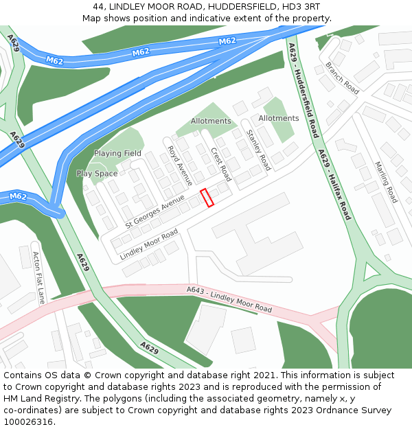 44, LINDLEY MOOR ROAD, HUDDERSFIELD, HD3 3RT: Location map and indicative extent of plot