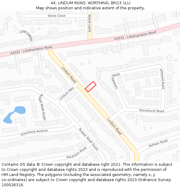 44, LINDUM ROAD, WORTHING, BN13 1LU: Location map and indicative extent of plot