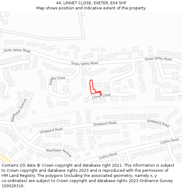 44, LINNET CLOSE, EXETER, EX4 5HF: Location map and indicative extent of plot