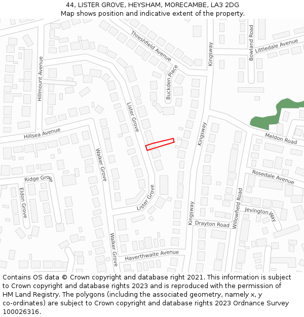 44, LISTER GROVE, HEYSHAM, MORECAMBE, LA3 2DG: Location map and indicative extent of plot