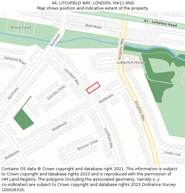 44, LITCHFIELD WAY, LONDON, NW11 6NG: Location map and indicative extent of plot