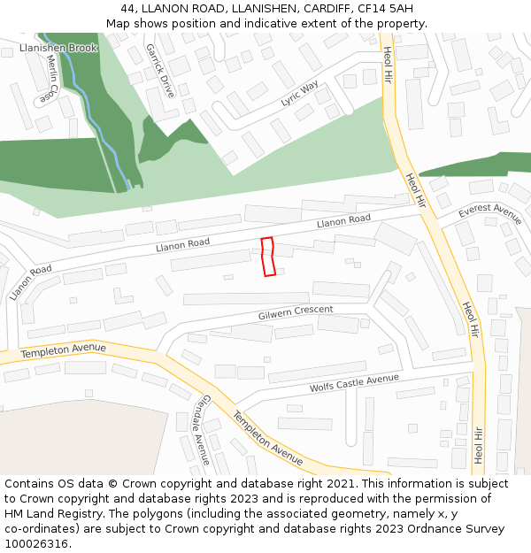 44, LLANON ROAD, LLANISHEN, CARDIFF, CF14 5AH: Location map and indicative extent of plot