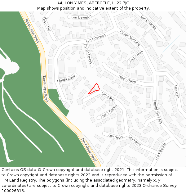 44, LON Y MES, ABERGELE, LL22 7JG: Location map and indicative extent of plot