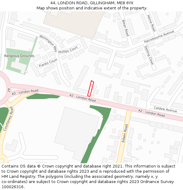 44, LONDON ROAD, GILLINGHAM, ME8 6YX: Location map and indicative extent of plot