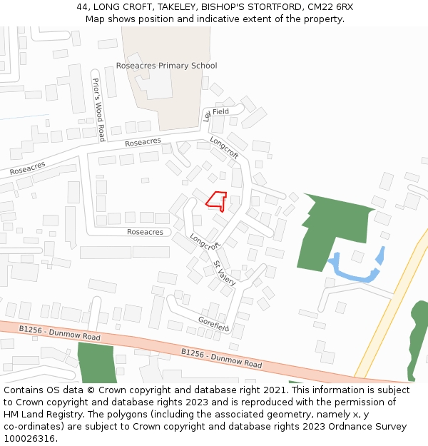 44, LONG CROFT, TAKELEY, BISHOP'S STORTFORD, CM22 6RX: Location map and indicative extent of plot