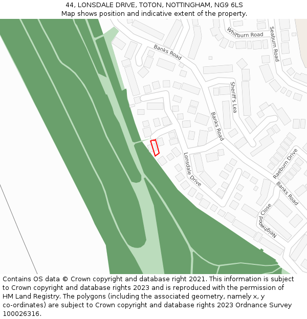 44, LONSDALE DRIVE, TOTON, NOTTINGHAM, NG9 6LS: Location map and indicative extent of plot