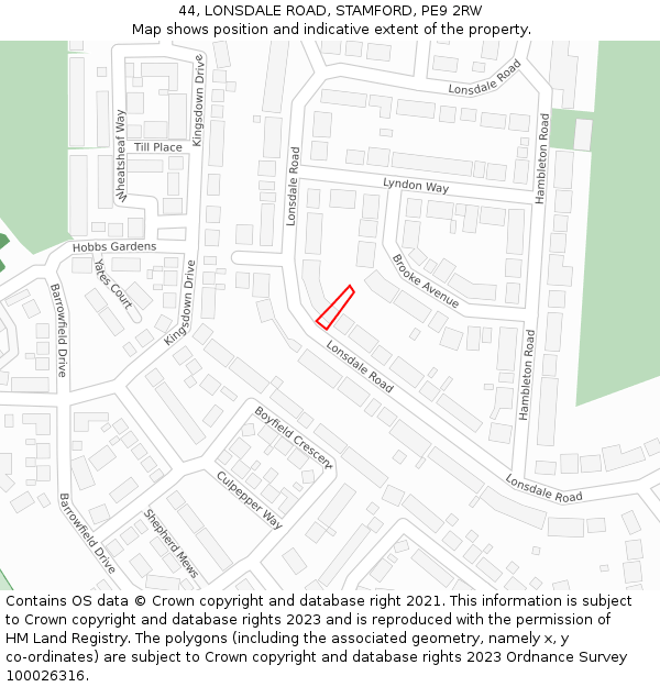 44, LONSDALE ROAD, STAMFORD, PE9 2RW: Location map and indicative extent of plot